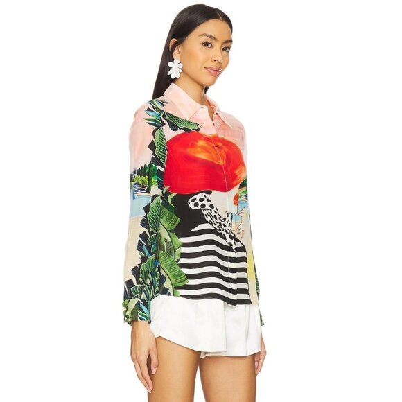 Alice + Olivia Willa Palm Beach Silk Blouse Medium NWT $350 - Picture 6 of 13